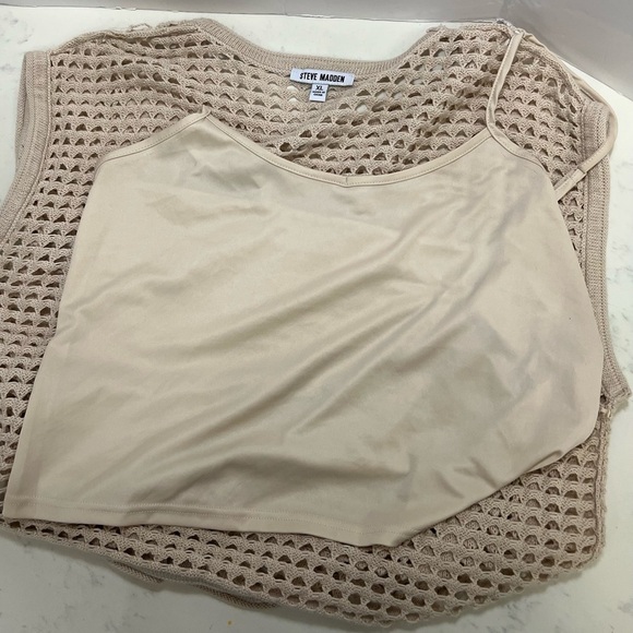Steve Madden Tan Mesh Women's Top - Picture 10 of 12